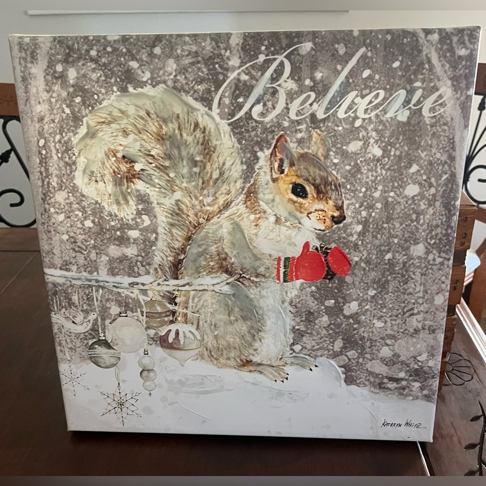 kathryn Whitebelieve Squirrel Wall Art with Red Mittens